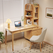 实木伸缩书桌书架书柜，一体多功能办公桌家用转角，电脑桌学生写字桌