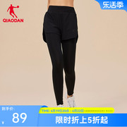 中国乔丹紧身长裤女2024春季健身长裤高腰假两件运动裤瑜伽裤