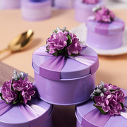 喜糖盒铁盒紫色圆形免折叠年摆桌高级小礼盒费列罗2颗马口铁