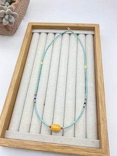 2.1mm天然原矿绿松石米珠项链搭配蜜蜡桶珠锁骨链送女友礼物饰品