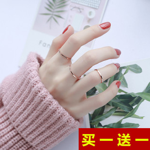 韩版尾戒18k玫瑰金食指(金食指)钛钢关节指环，小指简约超细戒指女情侣对戒