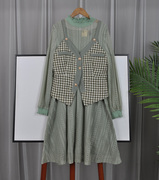 促ml高品质，法式秋装浅绿两件套连衣裙dg13