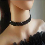 高端配饰绑带黑白色，水晶项链脖子饰品颈链锁骨，链不掉色原创设计