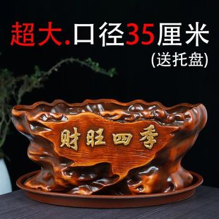 古典花盆陶瓷超大号通用型，带托盘创意椭圆形，家用桌面多肉文竹盆景