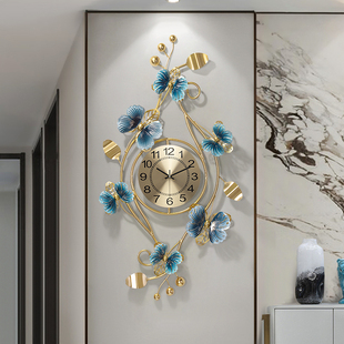 销时尚创意家用挂钟客厅轻奢艺术时钟新中式餐厅钟表蝴蝶兰个性厂