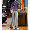 紫色毛衣女慵懒风2023秋冬宽松超好看套装搭配休闲卫裤两件套