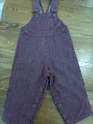法国童装外贸出口儿童男女童6个月纯棉红色条纹背带裤