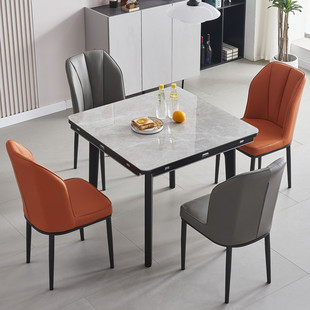 小户型亮光岩板餐桌椅，组合现代简约餐桌，家用实木折叠方桌可变圆桌