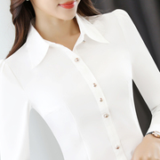 高级白衬衫女长袖时尚，洋气白色女士衬衣，职业女装修身女款寸衫