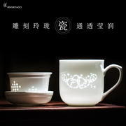 景德镇陶瓷茶杯过滤杯玲珑办公杯双层同心杯茶水分离过滤茶杯带盖