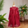 新年法式连衣裙女童粉色，大红色绣花连衣裙，纯色法式日常