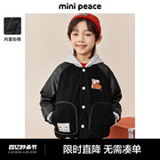 minipeace太平鸟童装男童加绒外套儿童拼接PU皮棒球夹克棉服冬春