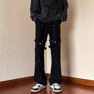 特大码300斤美式vibe设计感裤子高街潮牌牛仔裤男直筒hiphop长裤2