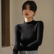 韩版黑色半高领毛衣女2023秋冬打底衫内搭修身针织衫上衣外穿