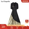 拉夏贝尔lachapelle夏季撞色泡泡袖新中式，假两件连衣裙子长裙女