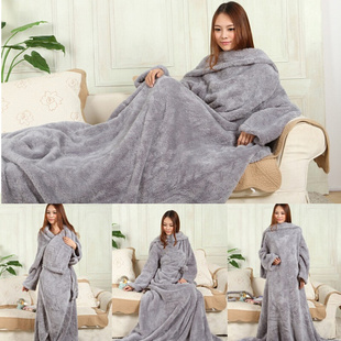 定制秋冬加厚懒人毯披肩空调午睡毯居家沙发电视休闲毯保暖有袖毯