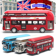 儿童双层公交车合金玩具车模男孩，伦敦巴士红色双节，巴士公共仿真车