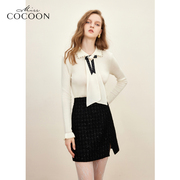 misscocoon羊毛钉珠polo领针织，上衣女2023秋季设计感长袖毛衫