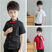 男童黑衬衫短袖夏季儿童装纯黑色衬衣节目表演出服男孩校服班服