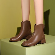 卓诗尼高跟短靴2023秋款棕色靴子女鞋冬瘦瘦靴显腿直商场同款