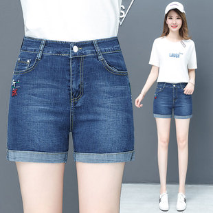 中年牛仔短裤女春夏季2024直筒裤高腰，显瘦高档修身弹力三分裤