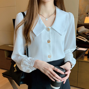 韩国2020秋季长袖衬衫，女气质职业白色雪纺衬衣，初秋款百搭上衣