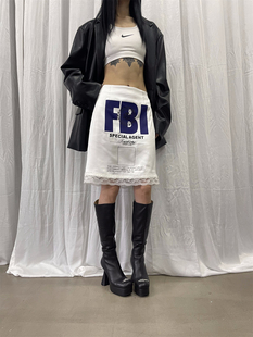 FOURFORTY FBI ON YOUR KNEES SKIRT塞纳河边特务J 醋酸蕾丝半裙