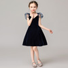 儿童礼服黑色短款模特钢琴演出服小主持人女童走秀花童礼服公主裙