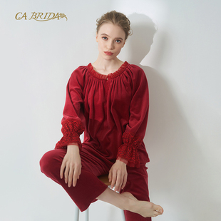 CA BRIDA嘉德丽亚秋冬法式经典宝石红色长袖棉绒套装M1202AB1