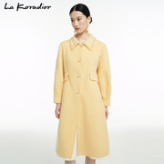La Koradior拉珂蒂浅黄色中长款减龄钉珠羊毛毛呢呢子外套大衣女