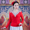 新疆舞女民族舞蹈服装上衣演出服夏季修身网纱打底衫广场舞练习衣