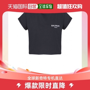 香港直邮Balmain巴尔曼女士T恤黑色圆领徽标印花AF1EE005BB01-EAB