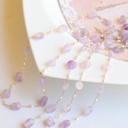 纯铜保色水晶链条 天然紫水晶碎石珍珠链 diy手工饰品项链材料