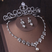 简约珍珠水钻系列锆石，镶嵌新娘套链婚纱项链耳环结婚饰品韩式
