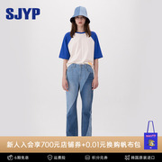sjyp韩国潮牌撞色t恤女夏季复古圆领插肩袖短袖显瘦上衣女