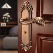 欧式门锁家用通用型室内卧室静音黄古铜房间木门锁把手中式仿古铜