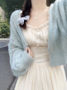 秋季女装套装复古慵懒风蓝色毛衣外套温柔风法式连衣裙两件套