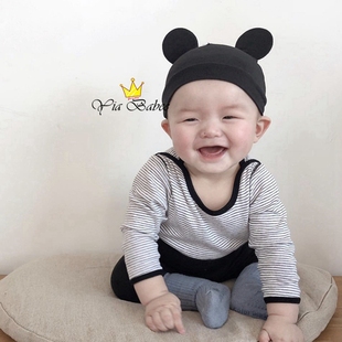 韩国可爱超萌春秋婴儿男宝宝，帽子儿童纯棉套，头帽米老鼠护耳帽新生