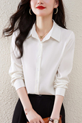 白色雪纺衬衫女春秋款时尚气质，纯色打底上衣高端职业正装大码衬衣