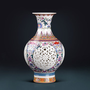 景德镇粉彩瓷器镂空陶瓷花瓶工艺品，家居摆设件创意客厅装饰工艺品