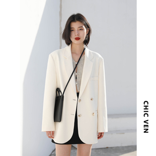 chicven街头休闲宽松白色西装外套，女秋2023设计感小众气质小西服