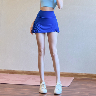 欧美运动半身裙女防走光跑步网球健身短裙高腰速干宝蓝色瑜伽裙裤