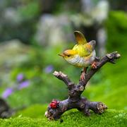 创意小鸟摆h件可爱仿真动物翠鸟站树枝花园盆景装饰树脂工艺