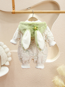 婴儿衣服冬款连体衣可爱超萌0一1岁女宝宝，洋气冬装加绒秋冬外出服