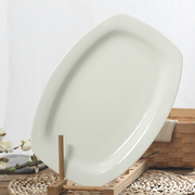 骨瓷鱼盘家用创意椭圆形陶瓷盘子纯白色骨瓷大号长方形餐具套装