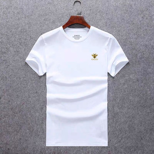 欧洲站夏季2024小蜜蜂短袖，t恤男圆领丝光棉，白色男体恤打底衫