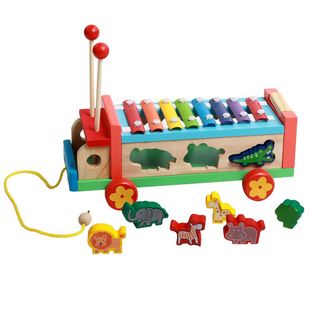 宝宝认知形状动物配对拖拉车玩具儿童益智木质八音手敲琴