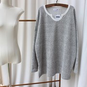 2023秋季灰色慵懒风毛衣女设计感遮臀宽松针织打底衫套头毛衣