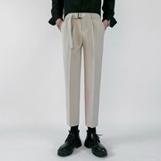 夏季发型师高级设计感男士西装裤子松紧腰带垂感韩版潮牌小脚西裤