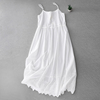 白色吊带连衣裙女夏季文艺，小清新纯棉无袖，刺绣花边打底长裙子